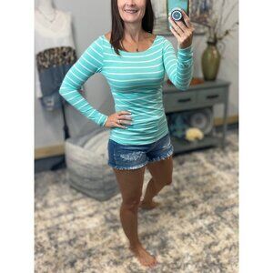 ❤️‍🔥Striped Boat Neck Rugby Open Shoulder Mint 2821